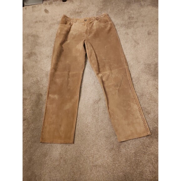 Chico's Tan Leather Pants w/ Ties on Sides Size 2 US 12 - Picture 3 of 10